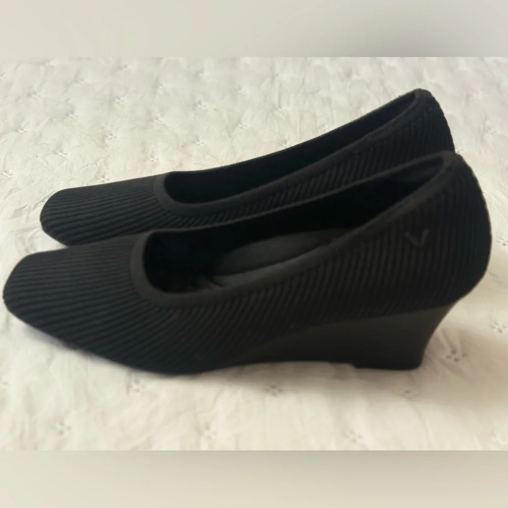 ViVAIA Woman’s Margo Pump Size 36.5 Black Knit Wedge Heel Shoe Square Toe Comfy